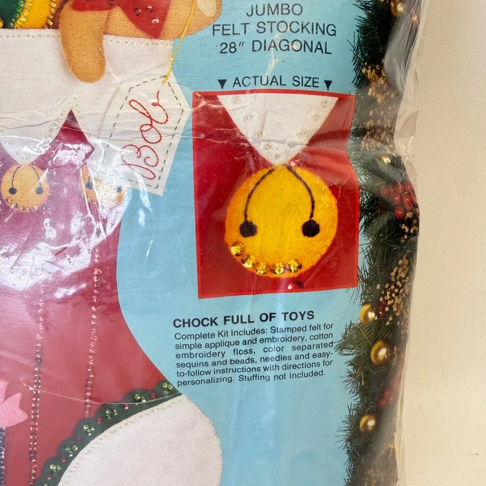 Vintage 1991 Bucilla Chock Full of Toys Jumbo Felt Stocking Kit 82913 Red